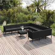 Set Divani da Giardino 12 pz con Cuscini in Polyrattan Nero cod mxl 38432