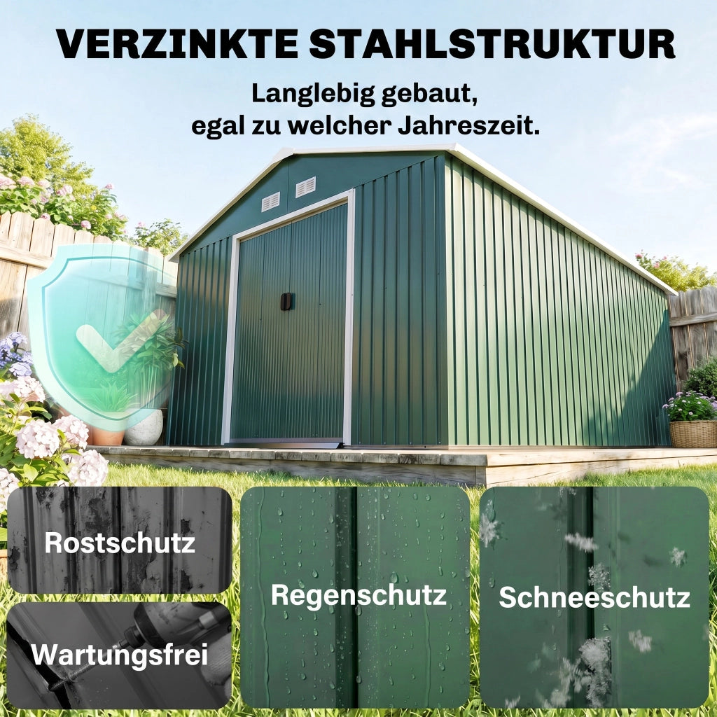 Casetta da giardino per attrezzi ¨C Xylo ¨C acciaio verde scuro con finestre ventilazione