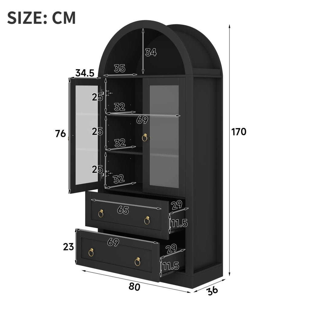 Mobile contenitore alto con ante in vetro, 80 × 36 × 170 cm