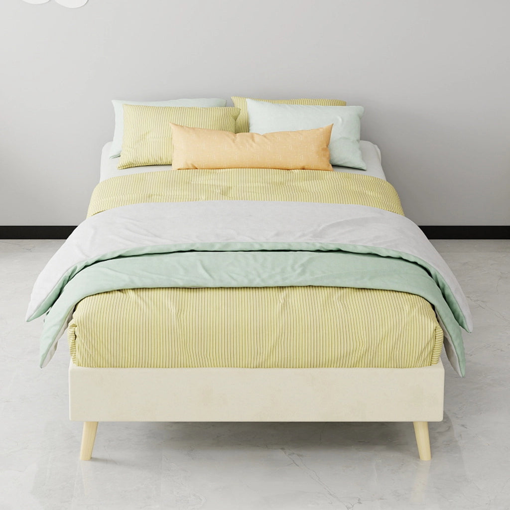 LETTO Moderno 90x200 cm Beige in Tessuto e Metallo