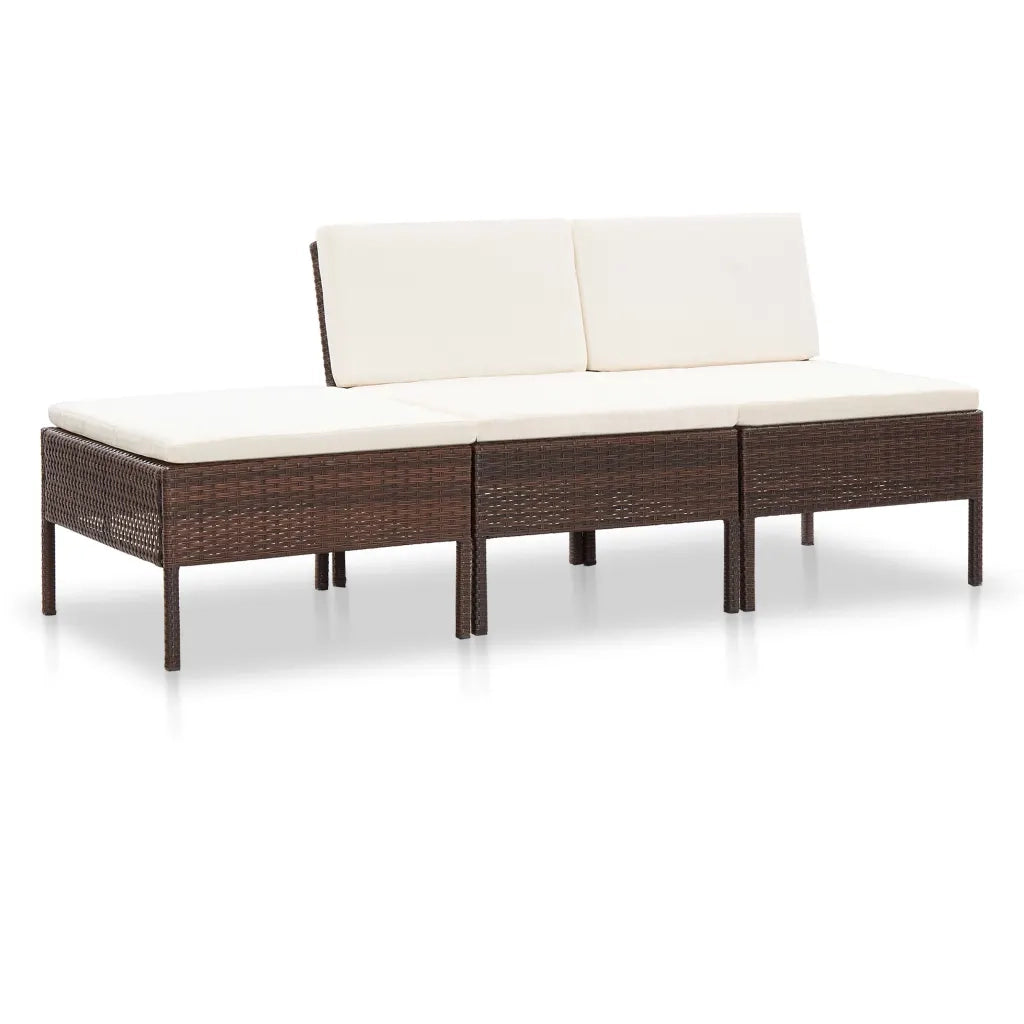 Set Divani da Giardino 3 pz con Cuscini in Polyrattan Marrone cod mxl 34867