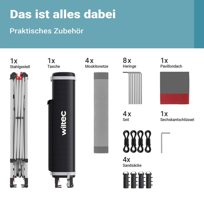 Gazebo pieghevole con zanzariera, grigio rosso 3,92 x 3,92 m, impermeabile, UV 50+, Tendone per feste