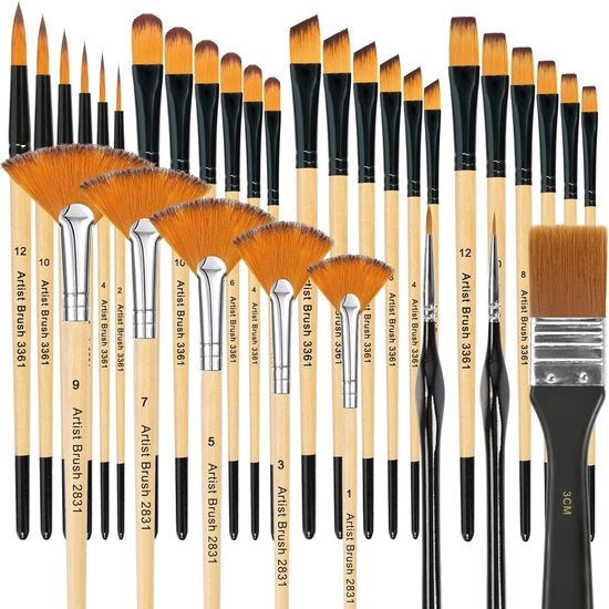 Set di pennelli per arte - 32 pezzi - Pennelli in nylon per diverse tecniche