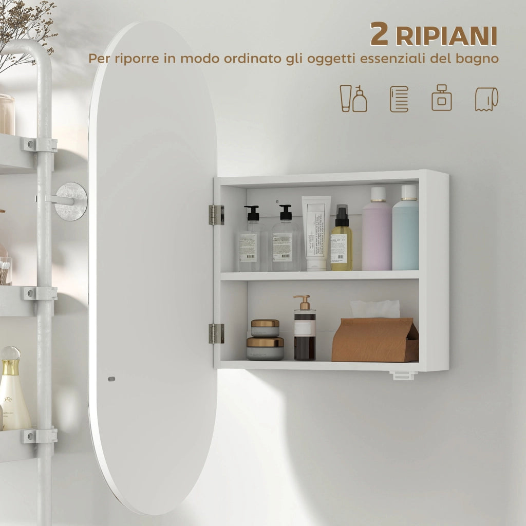 Specchio Bagno con Armadietto e Ripiani ¨C Zephmum ¨C Bianco 45x90 cm