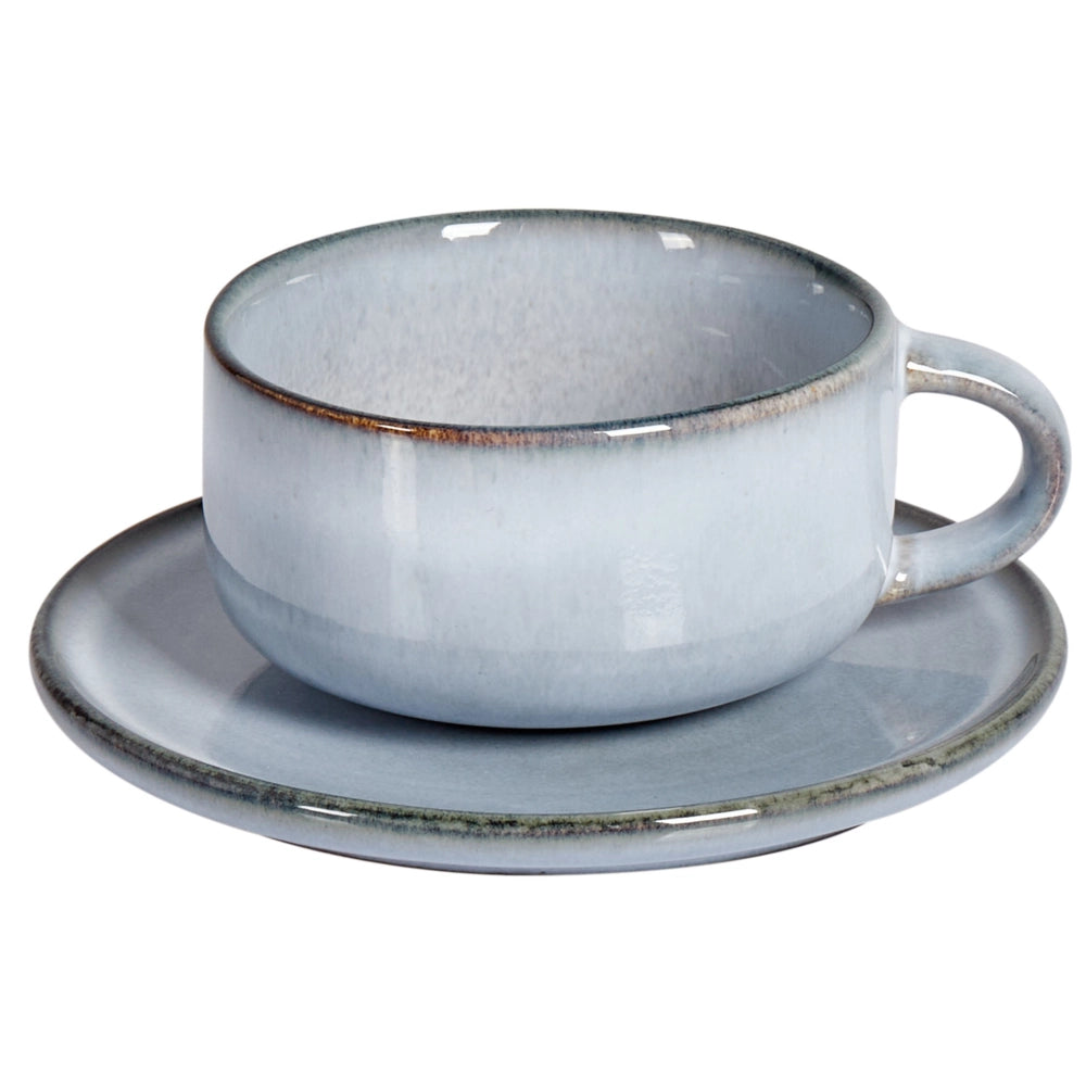 Set di 4 tazze con piattini Gres blu chiaro con finitura in smalto reattivo fatto a mano Servizio per 4 persone Tè Caffè Cucina Sala da pranzo