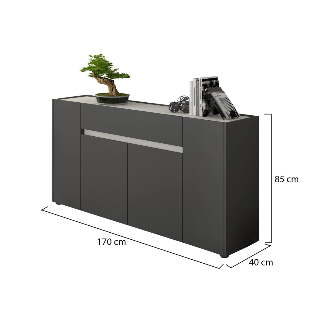 Madia Cirimido, Credenza un Cassetto, 170x40x85h cm Nero Antracite