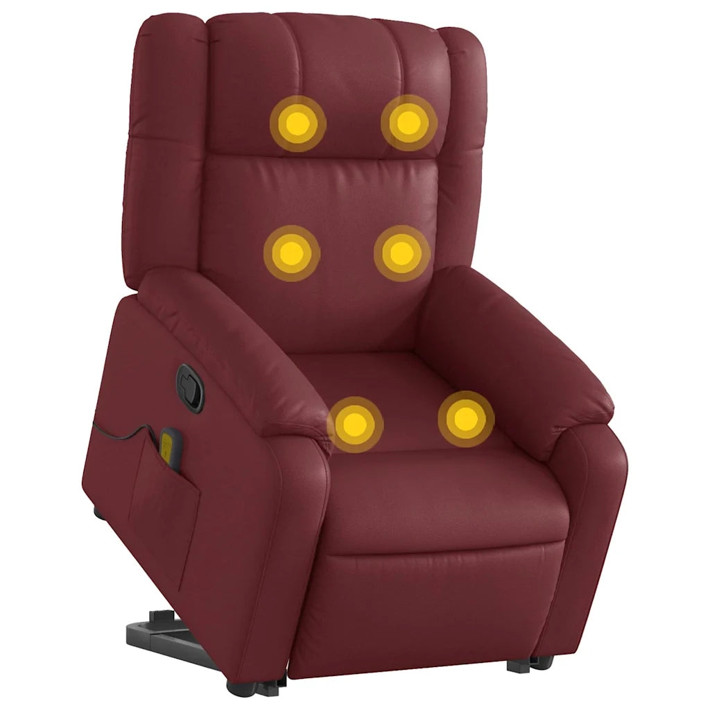 Poltrona Alzapersone Massaggi Reclinabile Rosso Vino Similpelle 3205161