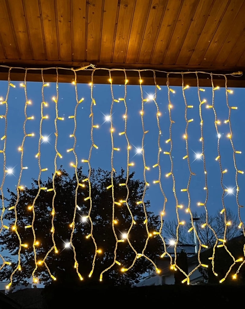 Tenda Luminosa 6x0,8m 240 LED Natale Luce Calda e Flash Bianco Freddo Prolungabile max 2 unità