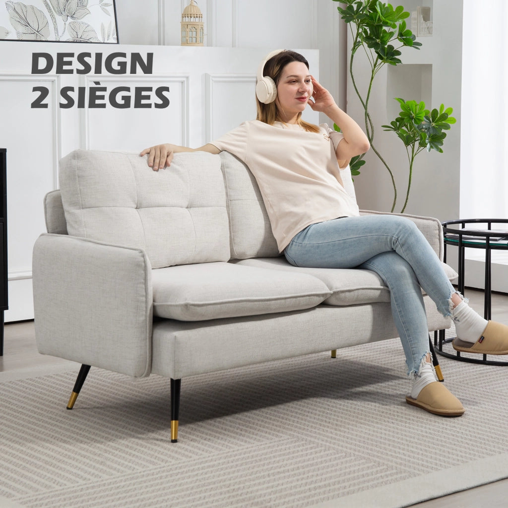 Divano 2 posti ¨C Xylo ¨C tessuto crema imbottito capitonn¨¦ 139x68x80cm