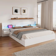 Letto Matrimoniale con LED, USB e Comodini ¨C MINIMAL ¨C Bianco 180x200