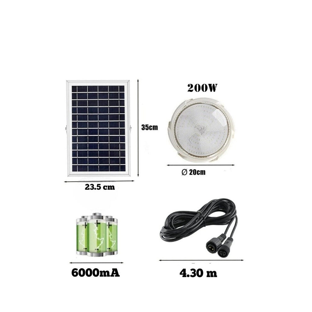 Trade Shop - Plafoniera Faro Led Pannello Solare 200 W Con Sensore Crepuscolare Ip65 Esterno -