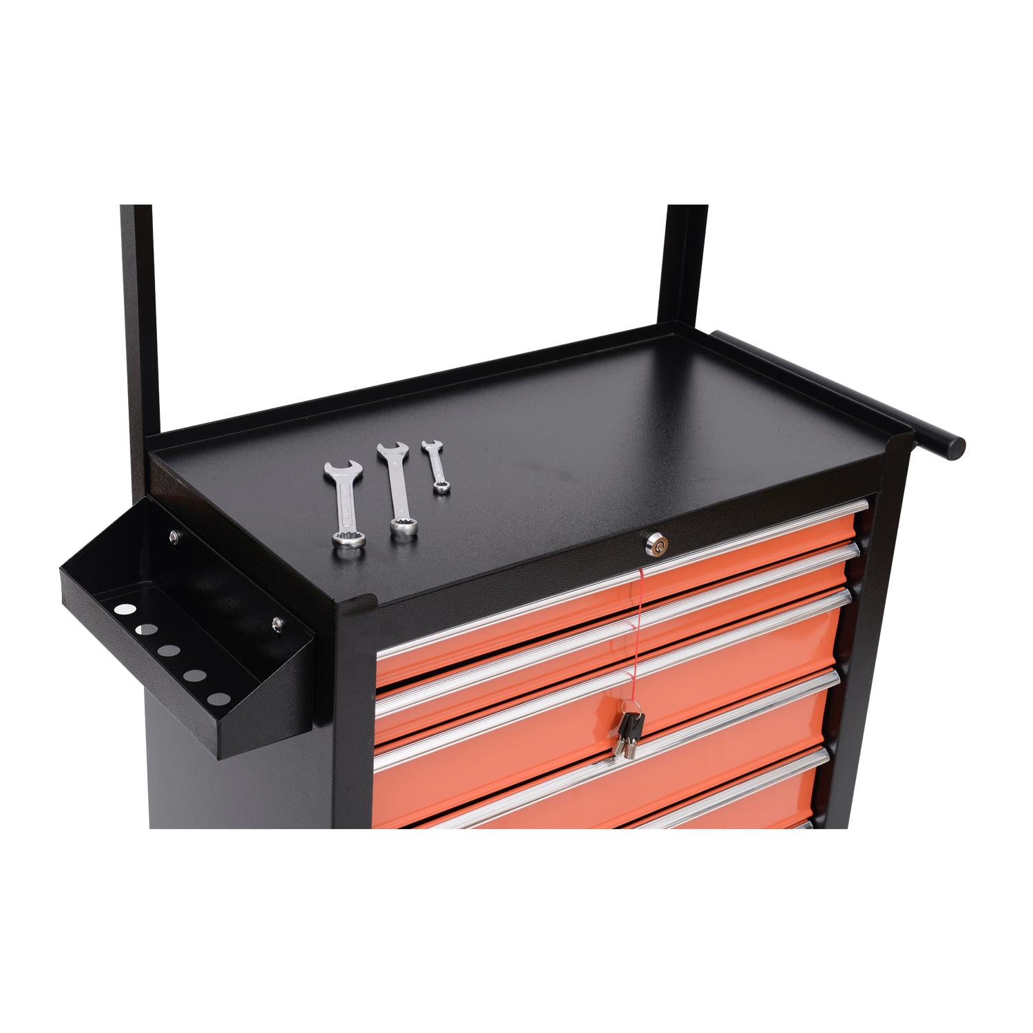 Carrello Porta Utensili Attrezzi con Cassettiera Nero e Arancione 61.5x33x76 cm