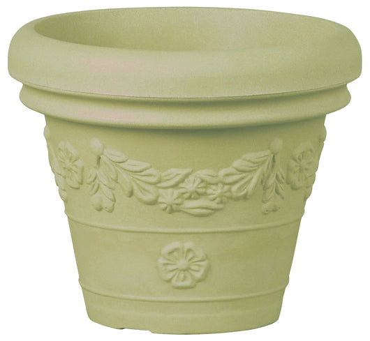 Tera vaso grande festonato anticato  in resina, vaso grande effetto terracotta con decori, per interno ed esterno