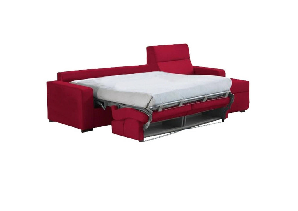 Celleno, Divano Letto con Penisola Sfoderabile Made in Italy, 280x160 cm Rosso