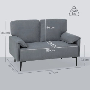 DIVANO 2 posti 127 cm Grigio con 2 cuscini schienale