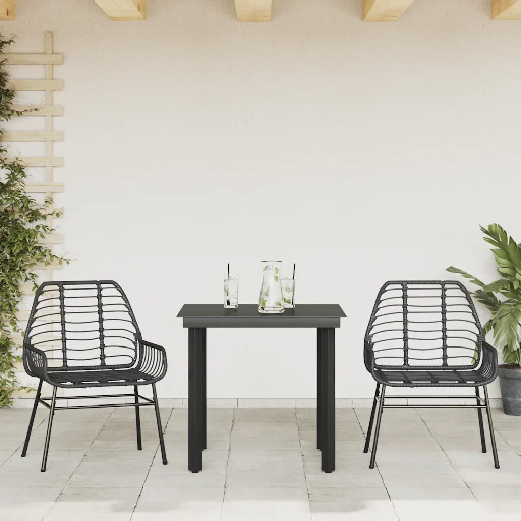 Set Mobili da Pranzo per Giardino 3 pz Nero Polyrattan Vetro