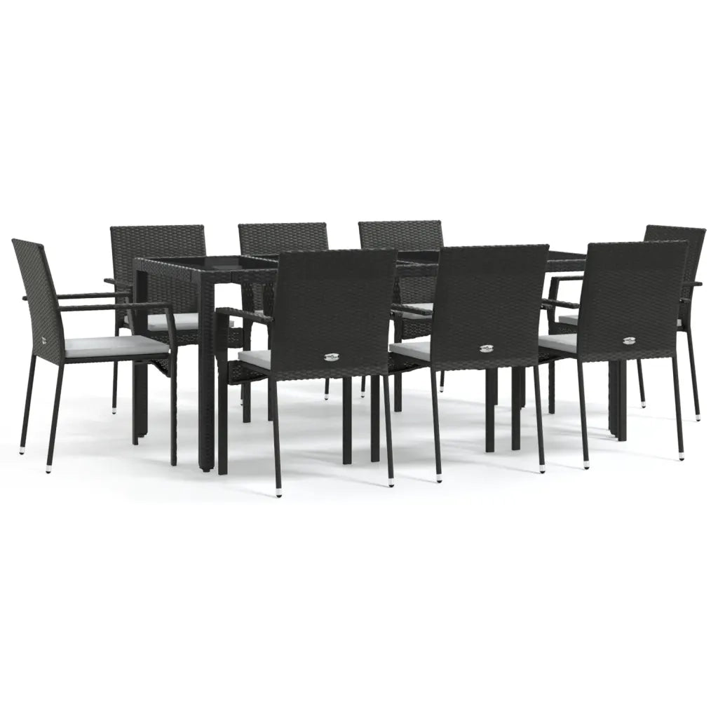 Set da Pranzo da Giardino 9 pz con Cuscini Nero in Polyrattan 3184980