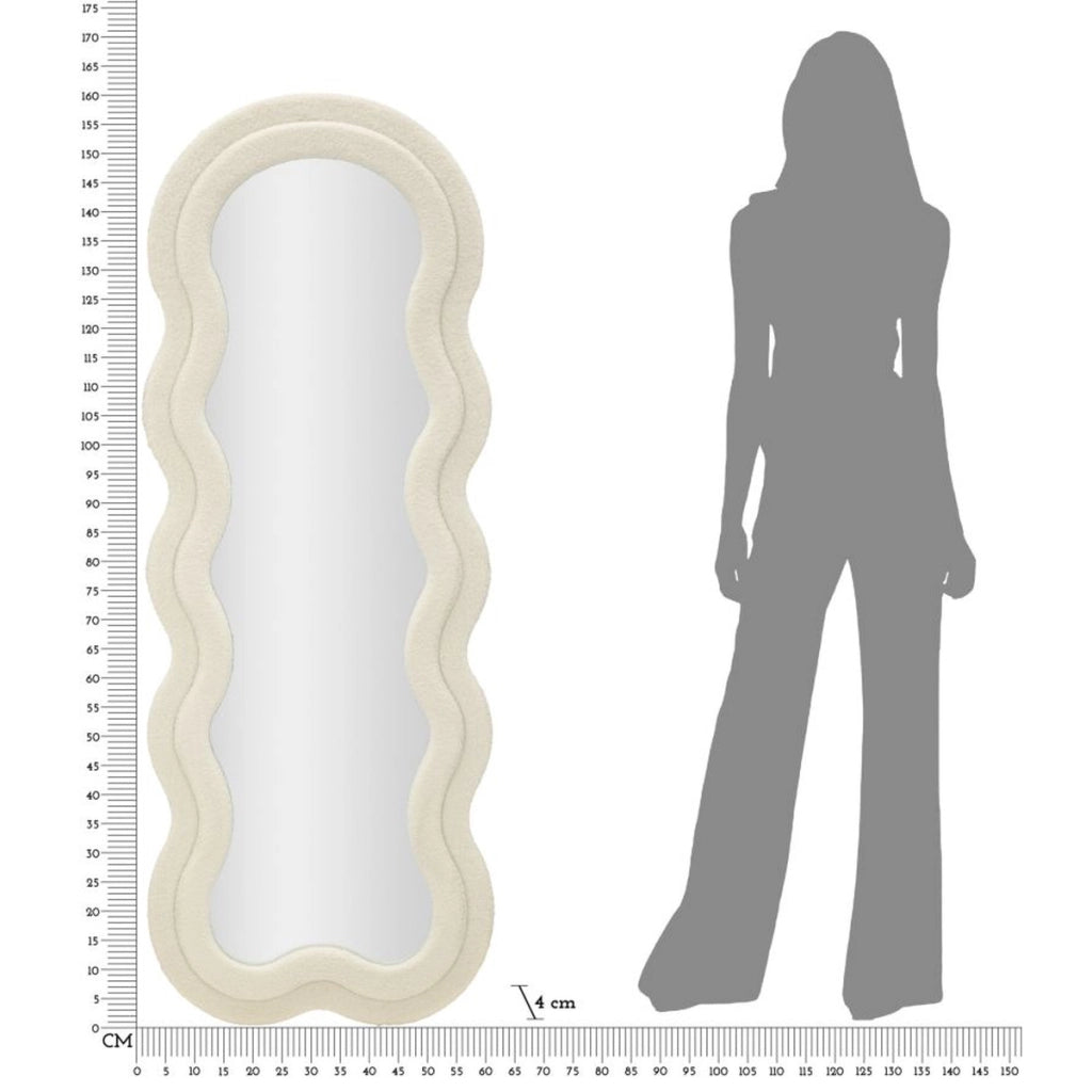 Specchio da parete Teddy wavy in bouclé crema 67x166 cm
