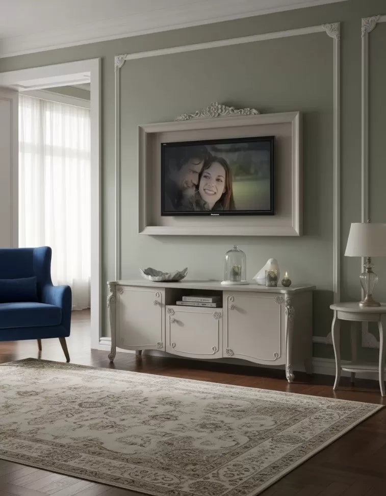 Parete attrezzata in legno shabby chic rilievo bianco opaco - Mobili 2G