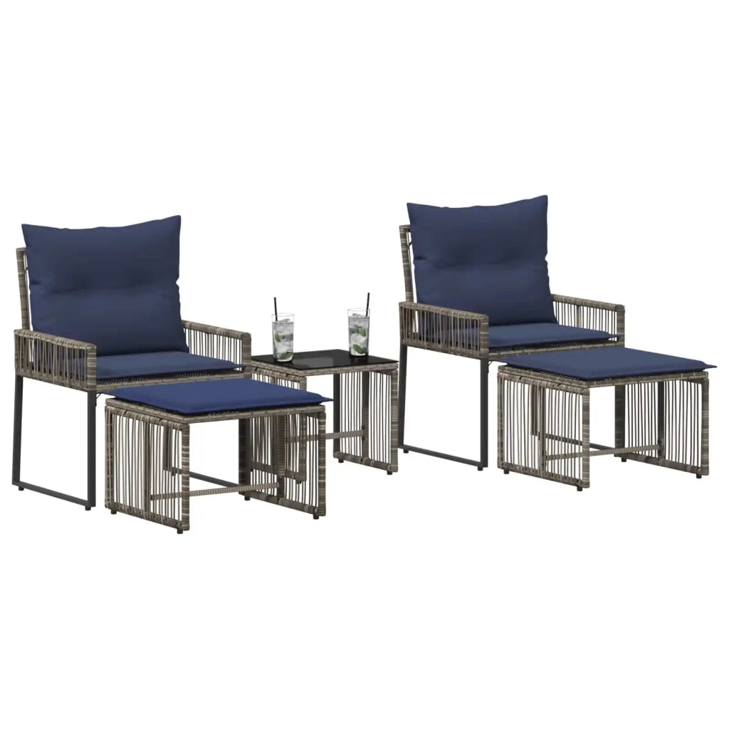 Set di Mobili da Esterno 11 pcs Grigio e Blu Navy polyrattan