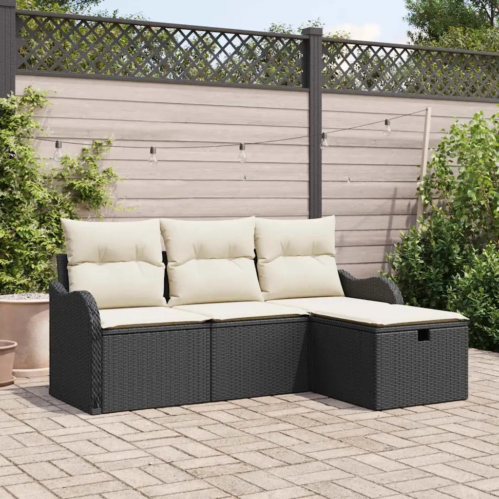 Set Divano da Giardino 4 pcs Nero e Crema polyrattan