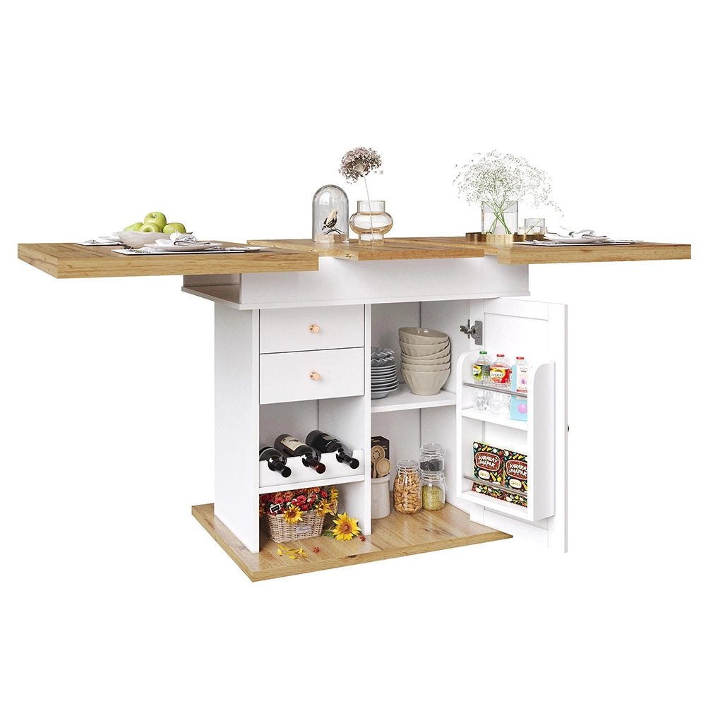 Tavolo estensibile - Xylo - 110-140x80cm con scaffale vino bianco