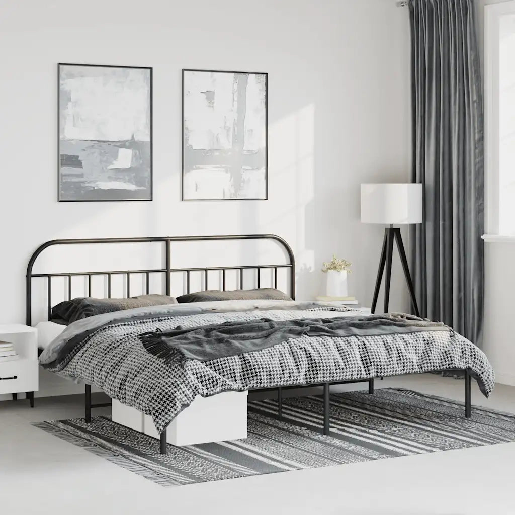 Letto matrimoniale | Letto per adulti | Giroletto con Testiera in Metallo Nero 183x213 cm