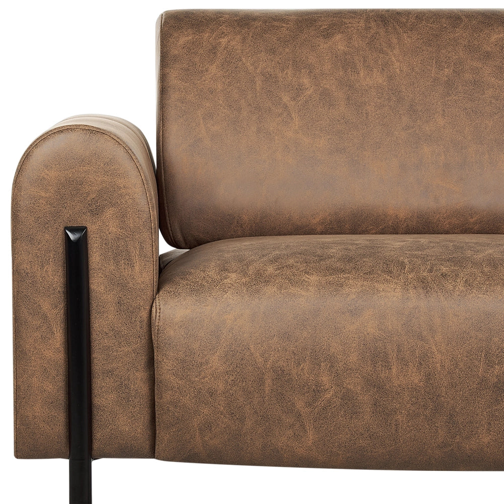 Divano 3 posti rivestito in tessuto effetto pelle marrone schienale regolabile stile moderno