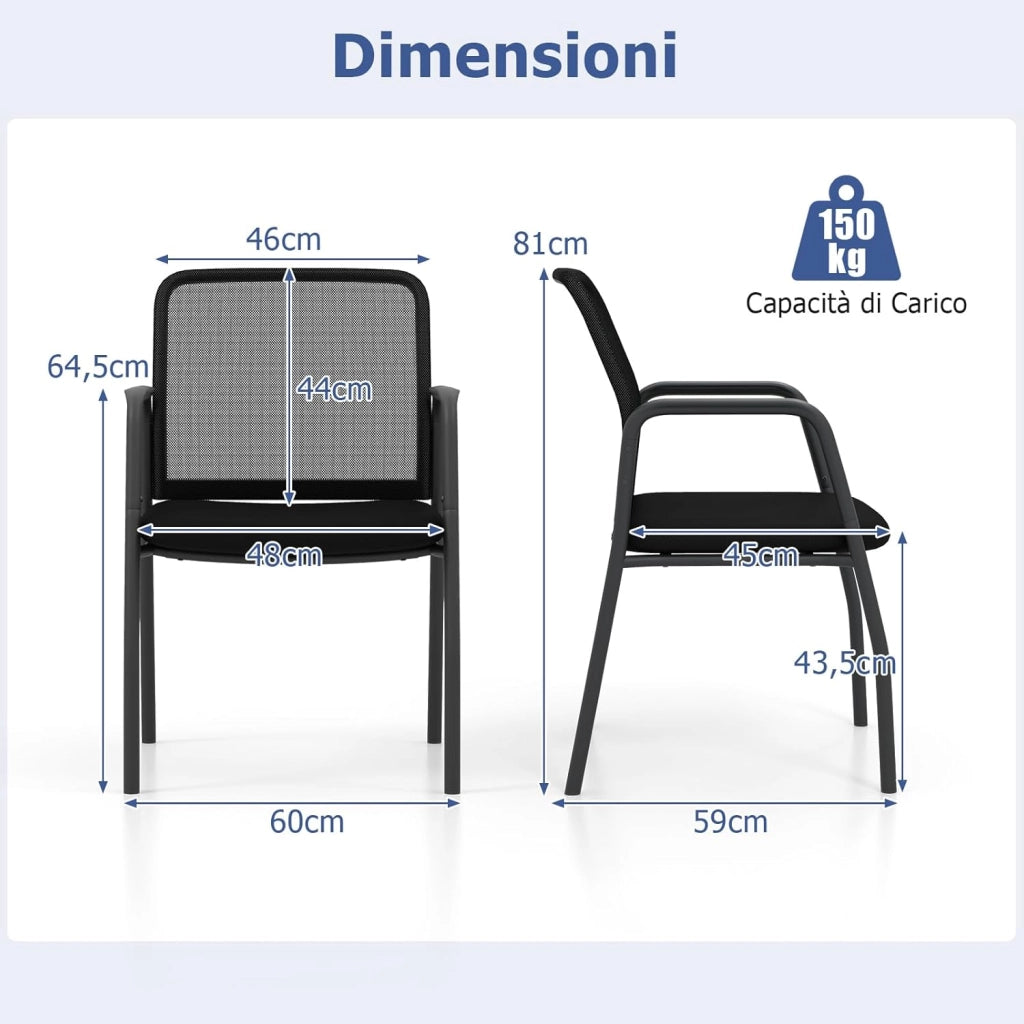 GAINTEX Set di Sedie per Sala Riunioni, con Schienale Ergonomico e Braccioli, Sedia da Conferenza in Rete, da Ufficio per Reception, Sedia per Sala Formazione, Nero