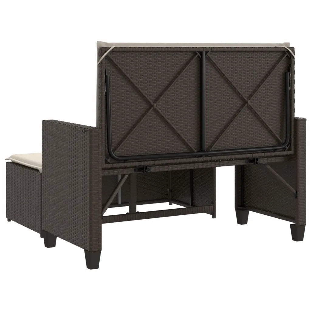 Panca da Giardino con Cuscini e Poggiapiedi-Sgabello-Panca da esterno Marrone Polyrattan