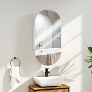 SPECCHIO BAGNO OVALE MODERNO CON ARMADIETTO E DUE RIPIANI, 45X90 CM, BIANCO