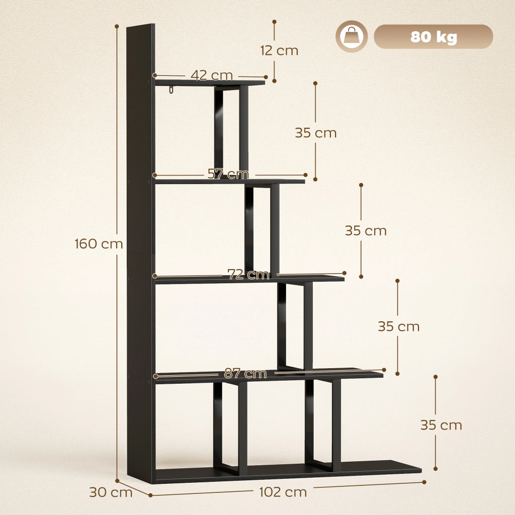 Libreria scaffale divisorio 5 livelli stile industriale ¨C zephmum ¨C nero 102x30x160 cm