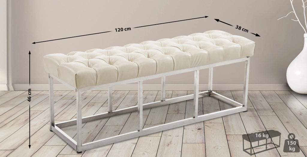 Panca Amun in similpelle e acciaio crema,120 cm