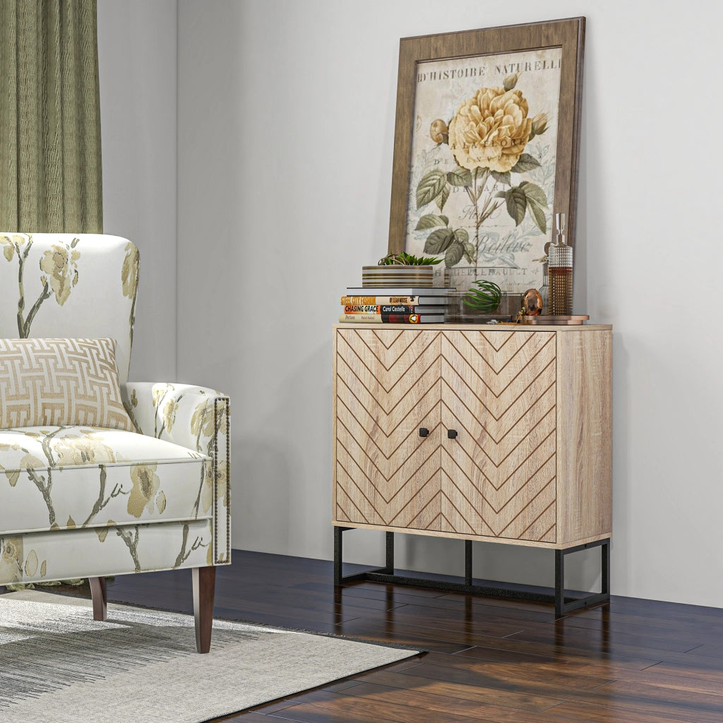 Credenza con 2 ante in legno e piedi in metallo nero ¨C zephmum ¨C 80x29.5x80 cm