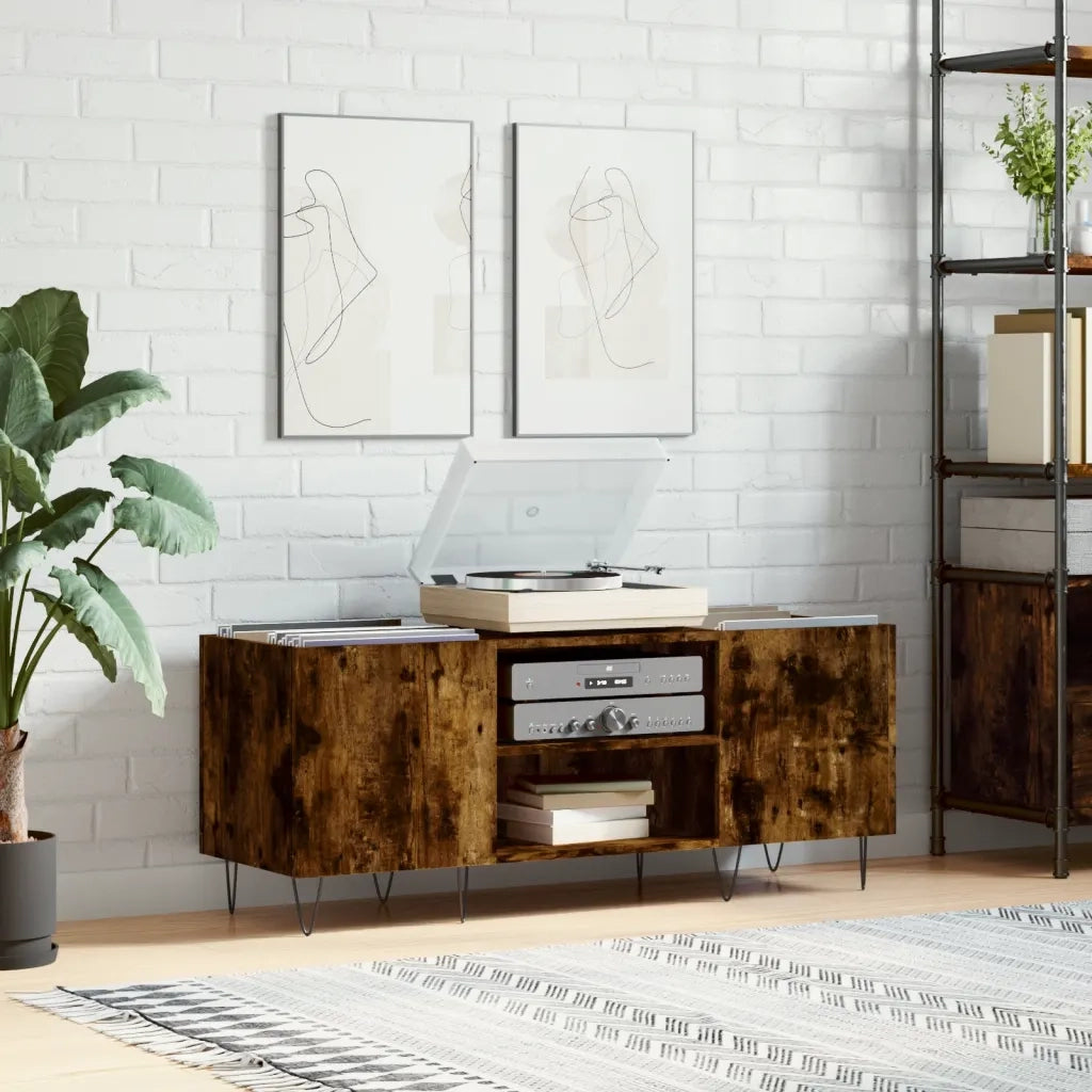 Mobile Porta Dischi Rovere Fumo 121x38x48 cm Legno Multistrato 831681