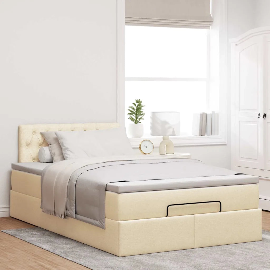 vidaXL Struttura Letto Pouf con Materasso Crema 120x200 cm in Tessuto