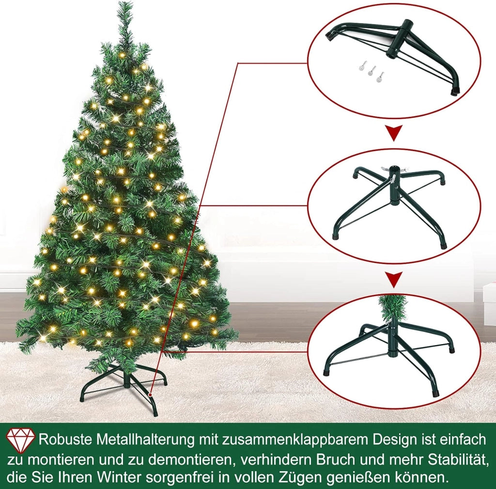 Albero di Natale artificiale con illuminazione, 180 cm, in PVC, artificiale, con 250 LED e supporto, decorazione natalizia, verde