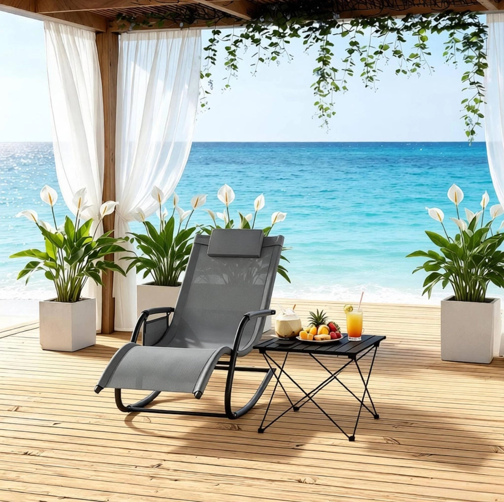 Sdraio oscillante da esterno con tasca laterale; 152x83x62 cm; grigio