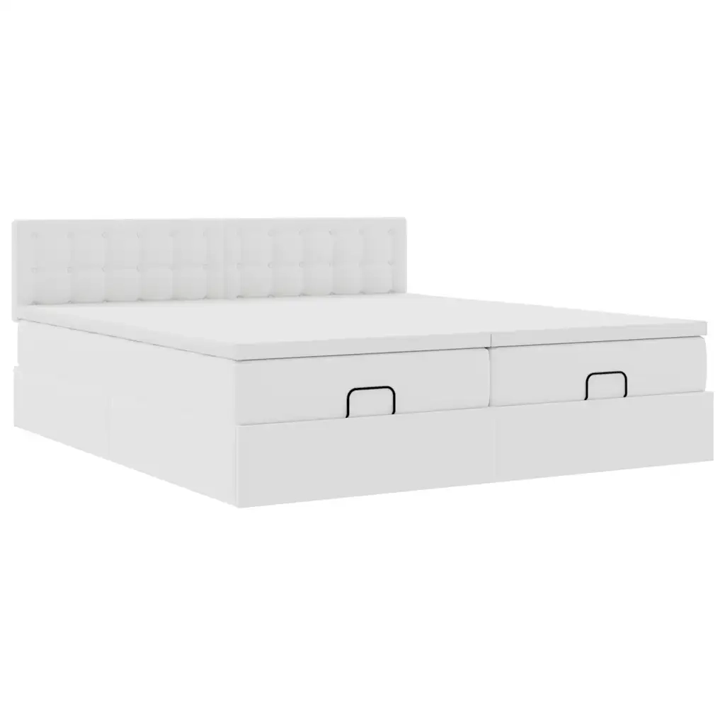 Struttura Letto Pouf con Materassi Bianco 200x200 cm Similpelle