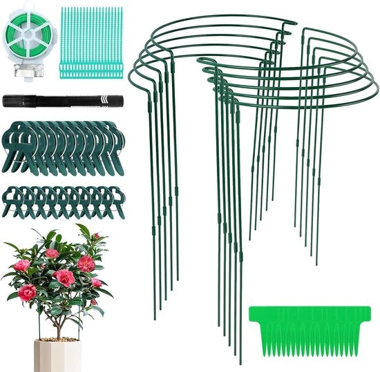 Set di 10 Supporti per Piante in Metallo Regolabili a Sfera Verde per Piante Indoor e Vegetali con Clip da 40cm