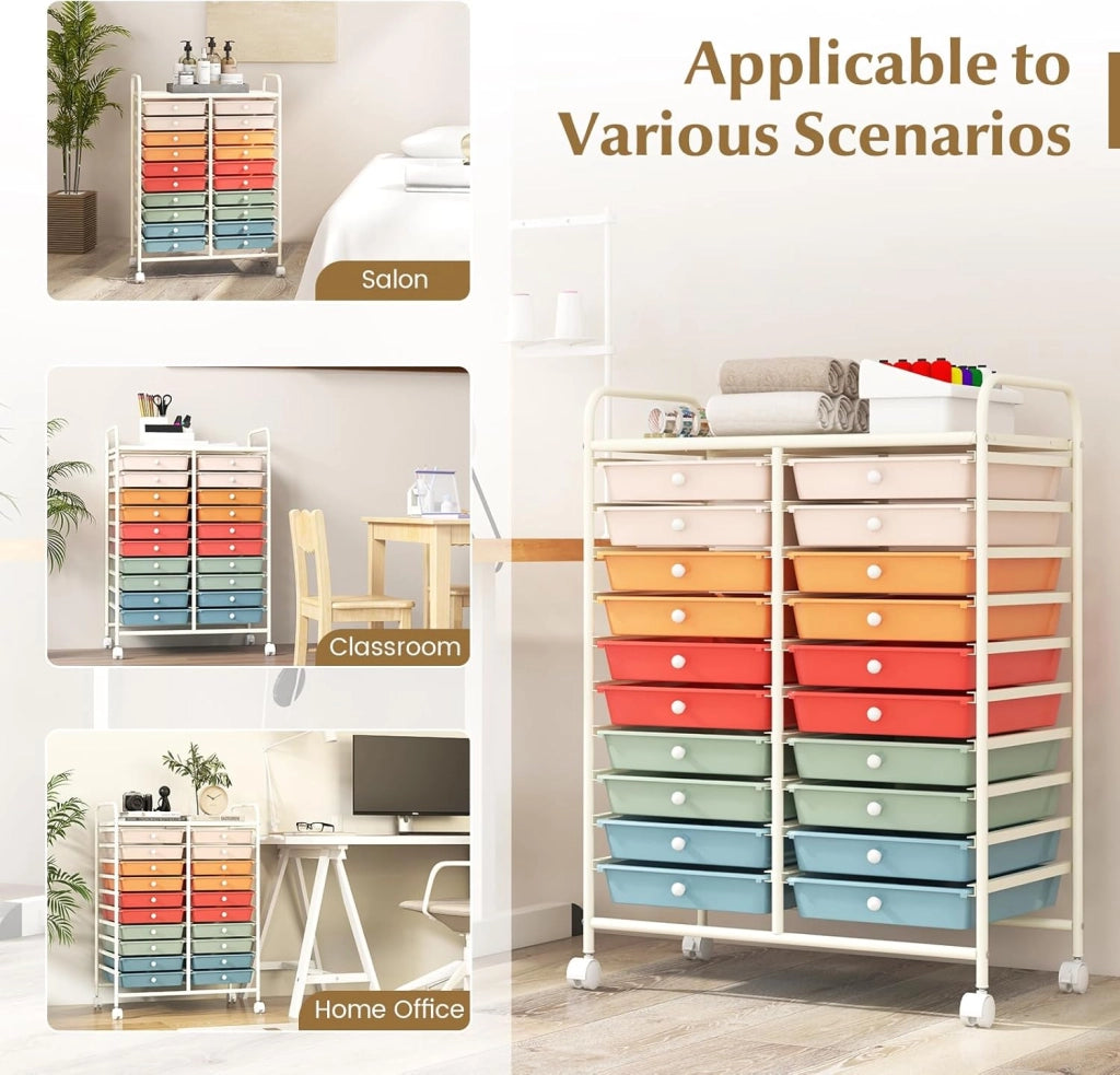 Carrello con 20 cassetti, impilabile, per cassetti, da cucina, bagno, ufficio, 64 x 39 x 88 cm (colorato 2)