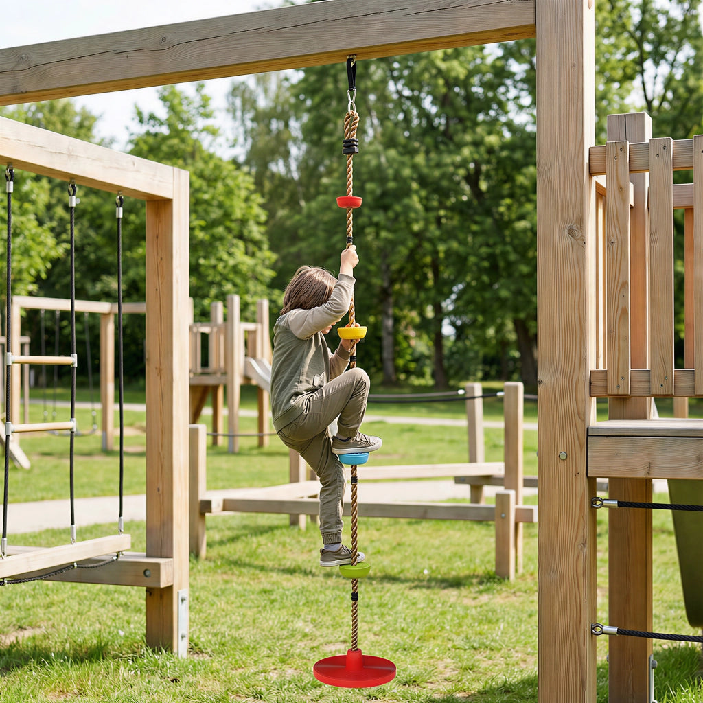 Corda Arrampicata Bambini con Pedane e Seduta a Disco, in HDPE e PE, ?30x4 cm, Rosso