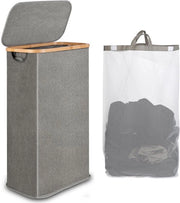 Wascioletta in bambù 60L, con coperchio, con tasca interna rimovibile e lavabile, wascintie per soggiorno, camera da letto e bagno, pieghevole (grigio)
