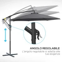 Ombrellone da Giardino 3x2.5 m a Braccio e Inclinabile con Manovella, in Acciaio e Poliestere Grigio