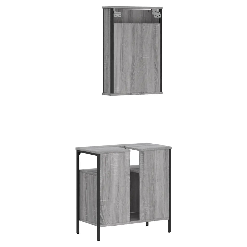 Set Mobili da Bagno | Armadio da bagno 2 pz Grigio Sonoma in Legno Multistrato