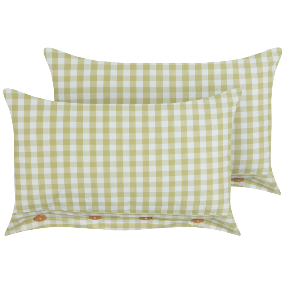 Set di 2 cuscini decorativi a quadretti verde oliva e bianco con bottoni 40 x 60 cm soggiorno camera da letto