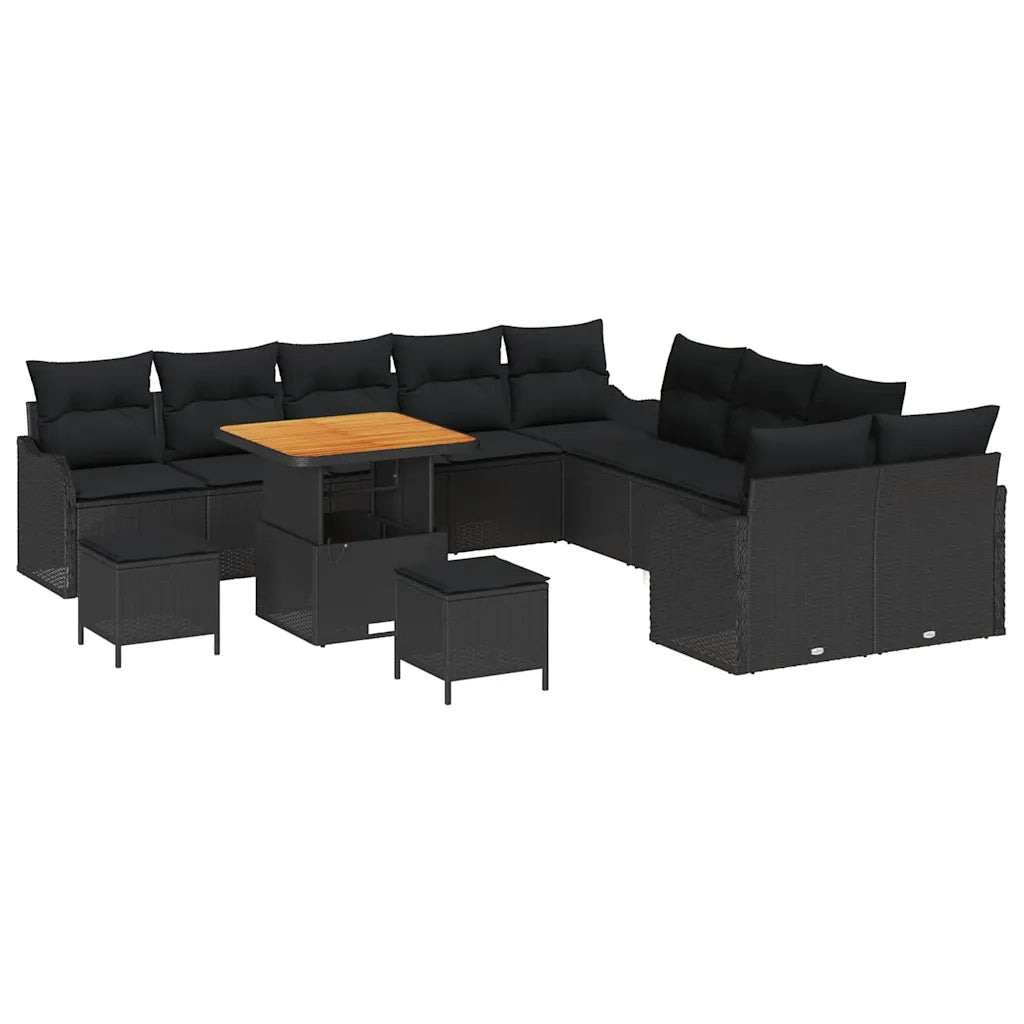 Set Divano da Giardino con cuscino con cuscino 13 pcs Nero
