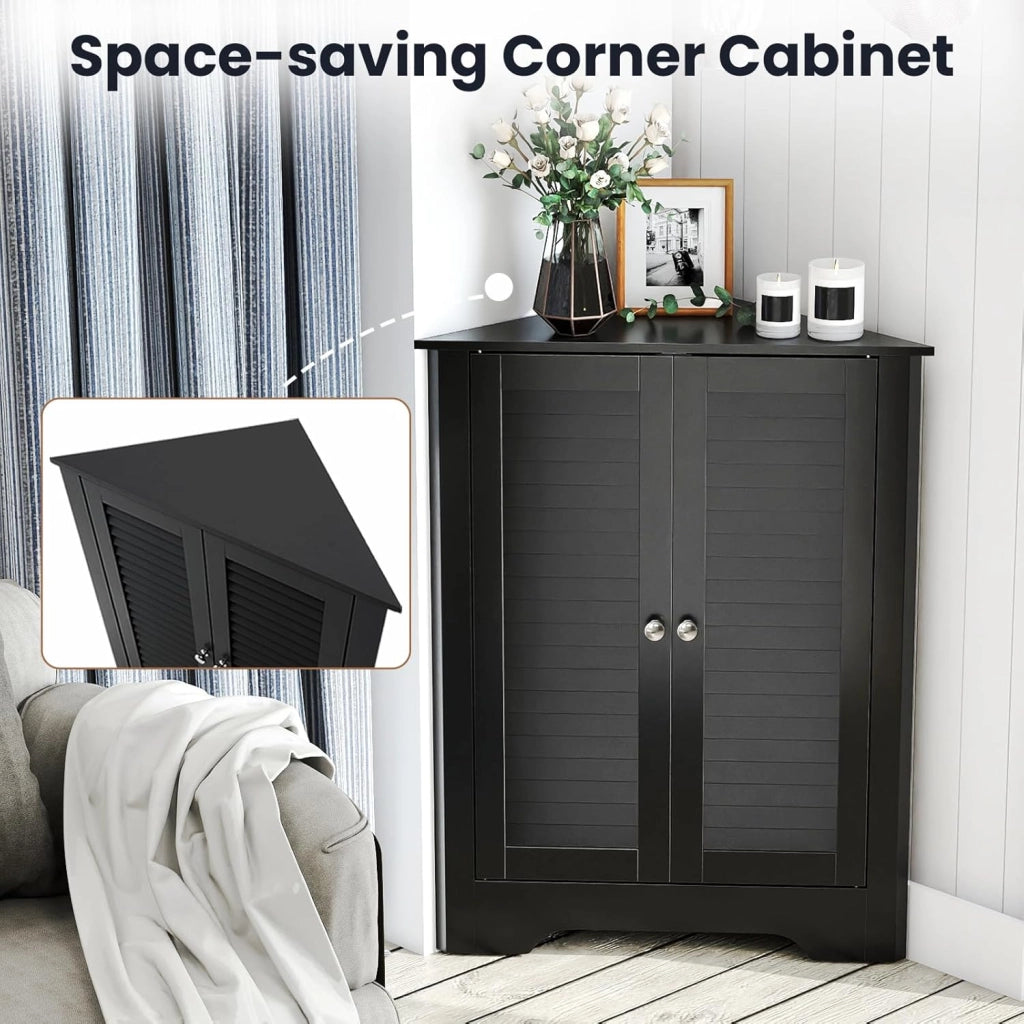 Armadio Angolare, Mobile Angolare con 3 Ripiani e 2 Ante, Adatto per Bagno, Ingresso, Soggiorno, Camera da Letto, Ufficio, 3 Colori, 63x31,5x81cm (nero)