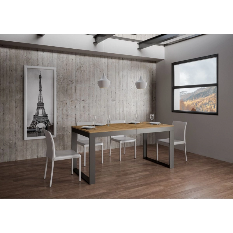 Tavolo allungabile 90x160/420 cm Tecno Evolution telaio Antracite - Quercia Natura