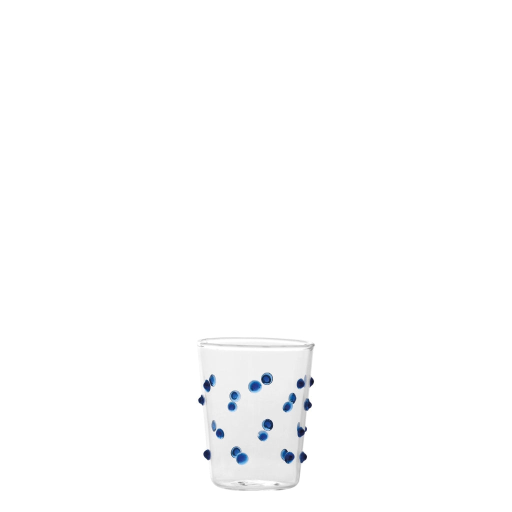 Zafferano Set 6 Bicchieri Party Tumbler Junior in Vetro Borosilicato Blu con Decorazione a Pois Fatti a Mano, Resistenti agli Shock Termici